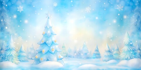 Obraz premium Christmas tree winter snowing landscape fantasy watercolor background wallpaper illustration