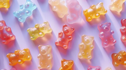 Abstract Background of Gummy Bears in Soft Pastel Gradient Color