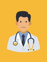 Fototapeta premium A man in a white lab coat with a stethoscope around his neck. He looks sad