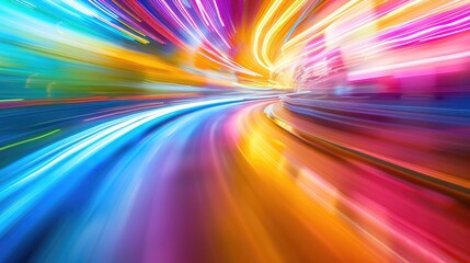 Blurred light trails in various colors provide a dynamic and energetic abstract background.