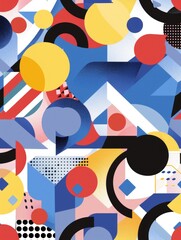Obraz premium A colorful abstract painting with many different shapes and colors. The painting is full of energy and movement, with the shapes and colors blending together in a dynamic way