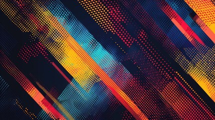 Pixelated patterns create a vibrant, retro-style abstract background.