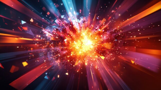 Abstract geometric background with an explosion effect, showcasing a dynamic and energetic design.