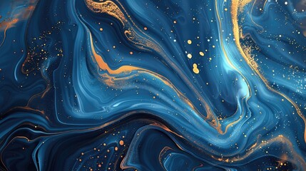 A fluid abstract background with marbled patterns in blue and gold, offering an elegant and luxurious feel.
