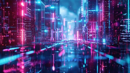 Obraz premium A futuristic abstract background with neon lights and digital glitches, ideal for tech-themed projects.