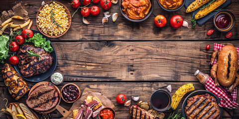 Labor day barbecue feast with grilled meats and vegetables