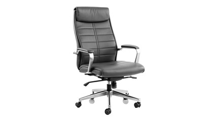 Fototapeta premium Black Leather Swivel Office Chair with Silver Base and Wheels