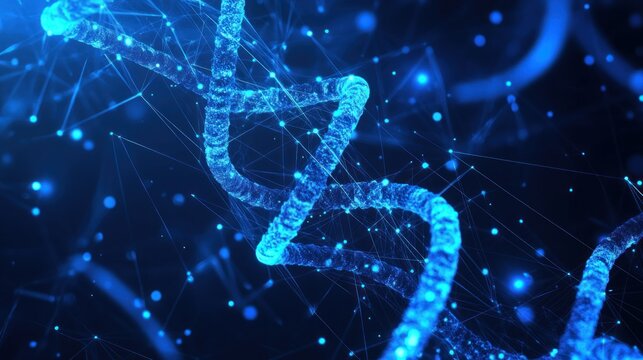 Abstract animated structure of a DNA molecule from particles. Concept animation of digital DNA, human genome. Medical research, genetics