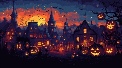A Halloween festival illustration with spooky elements and a dark, festive atmosphere.