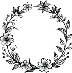 Hand drawn floral frame outline black and white