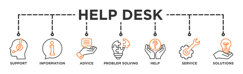 Help desk banner web icon vector illustration concept with icon of support, information, advice, problem solving, help, service and solutions