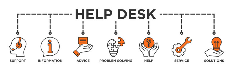 Help desk banner web icon vector illustration concept with icon of support, information, advice, problem solving, help, service and solutions