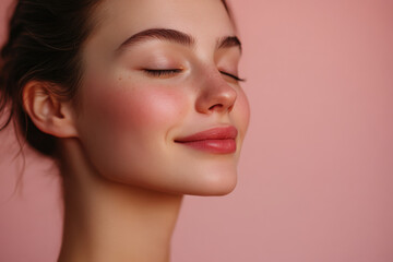 A close up of a girl's face with her eyes closed