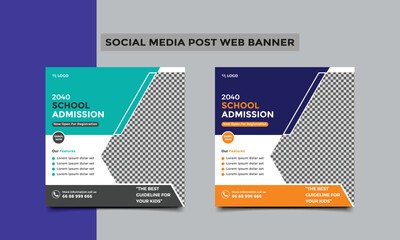 School Admission social media post or Back to school education admission social media post and web banner template design. vector illustration.