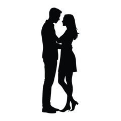 Couple lovers romantic moment silhouette vector illustration.