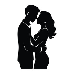 Couple lovers romantic moment silhouette vector illustration.