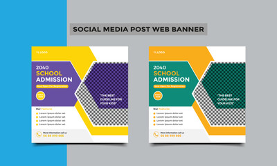 School Admission social media post or Back to school education admission social media post and web banner template design. vector illustration.