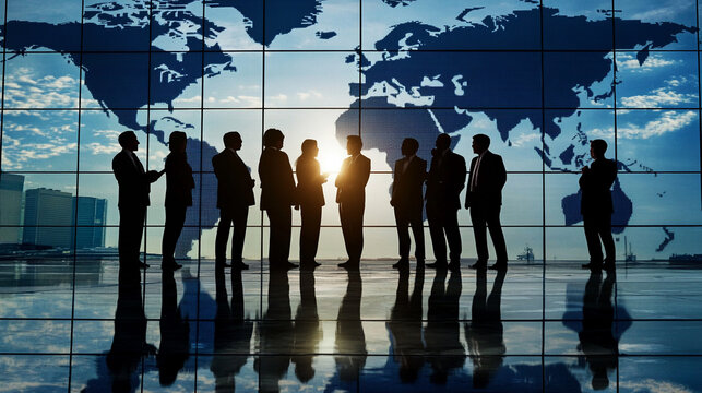 A group of executives discussing investment opportunities abroad. executives, discussing, investment opportunities, abroad, finance, investment, business, strategy, meeting, globalization.