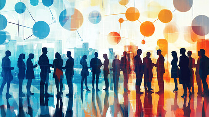 A group of professionals networking at a business conference. professionals networking