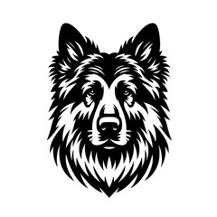 Fototapeta premium Shepherd dog head black line stencil isolated on white background PNG