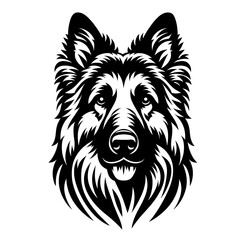 Shepherd dog head black line stencil isolated on white background PNG