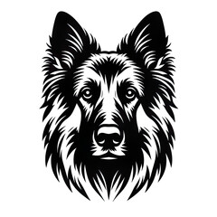 Shepherd dog head black line stencil isolated on white background PNG