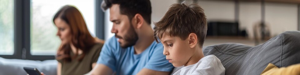 Obraz premium Parents and Child Seeking Help from Family Therapist for Technology Addiction