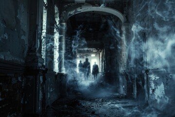 mystery scary ghosts in the old castle, fear and horror