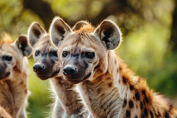 Obraz premium Pack of hyenas nature blurred background
