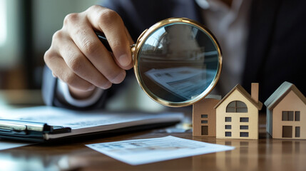 An investor studying real estate market trends with a magnifying glass. investor studying