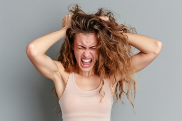Fototapeta premium Portrait of a frustrated angry woman screaming out loud