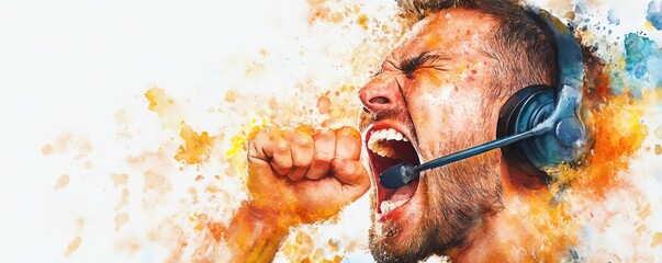 Crisis hotline, overwhelmed with calls, financial distress, Watercolor style