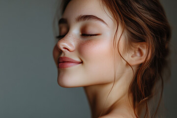 Fototapeta premium A close up of a girl's face with her eyes closed