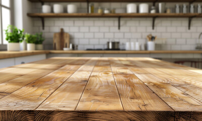A kitchen counter top with a blurry background, for advertising 
