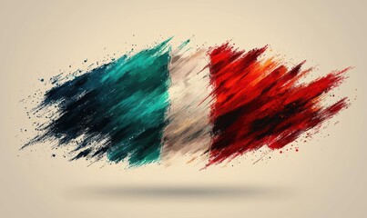 Abstract Italian Flag Colors on Beige Background - Textured Brush Strokes