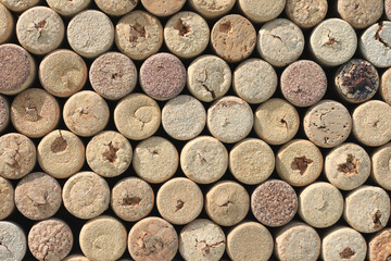 Closeup pattern background of many different wine corks