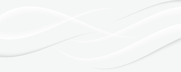 3D white geometric abstract background overlap layer on bright space with waves decoration. Minimalist modern graphic design element cutout style concept for banner,