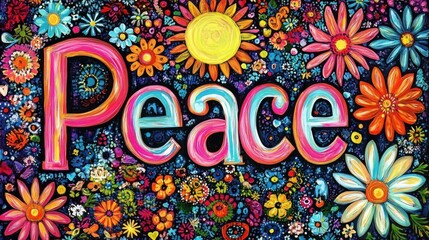 peace with flowers and leaves on a transparent background