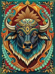 Ornate Frame with Bull Head and Floral Motifs