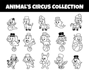 Fototapeta premium Animals circus outline vector collection