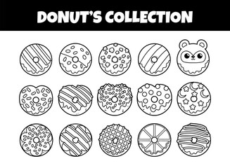 Donuts with top view outline vector collection