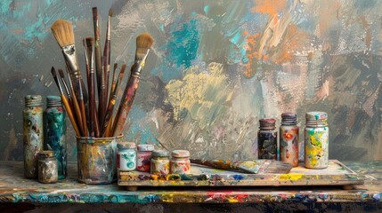 Painter s equipment displayed on a surface