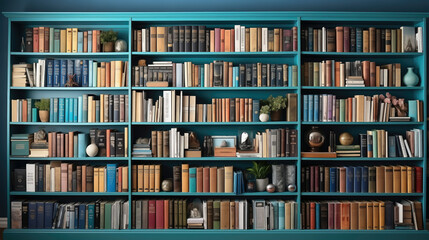 Colorful Bookshelves Filled With Hardcovers