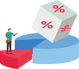 Pareto principle. Working on 20 percent pie chart with cube block with percentage symbol icon on 80 part. Flat vector illustration.

