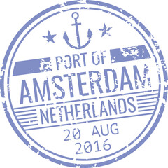 Amsterdam port control stamp. Europe immigration mark