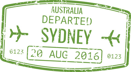 Australia airport departation stamp. Passport travel visa © MicroOne