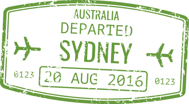 Australia airport departation stamp. Passport travel visa