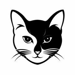Obraz premium cat face vector silhouette, isolated white background 