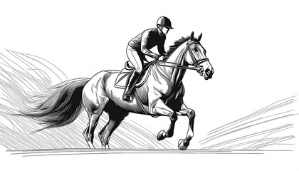 Fototapeta premium Abstract One line drawing and continue for the sport, Horse Racing on digital art concept, Generative AI.