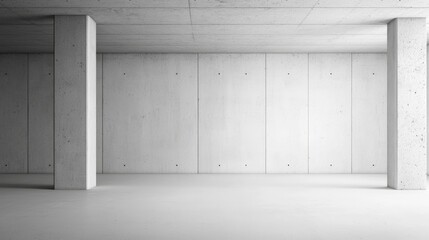 Obraz premium Minimalist Concrete Room with Two Pillars and Empty White Walls, Modern Architectural Background